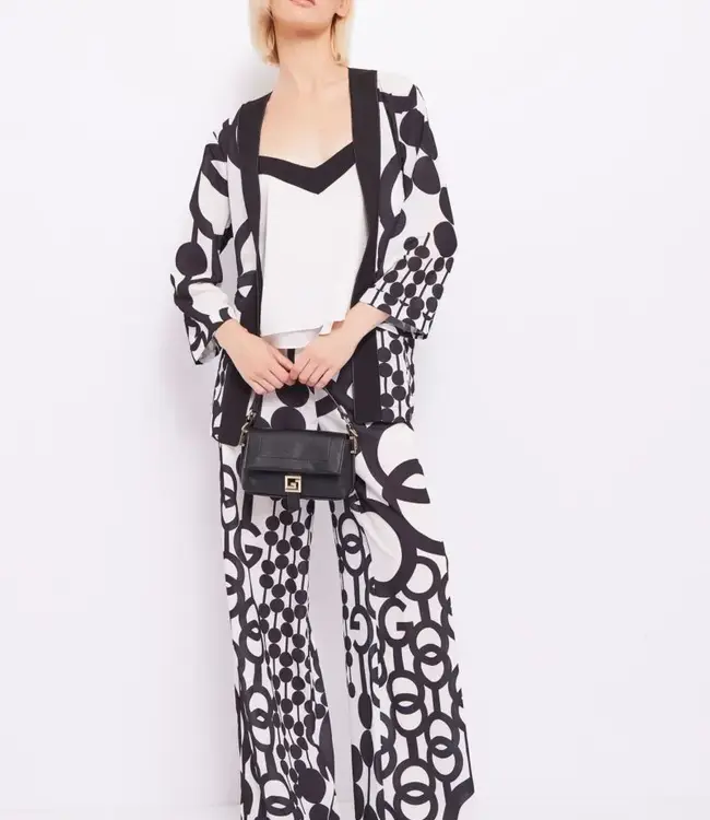 GAUDI Printed georgette trousers FD25010 Egret-black