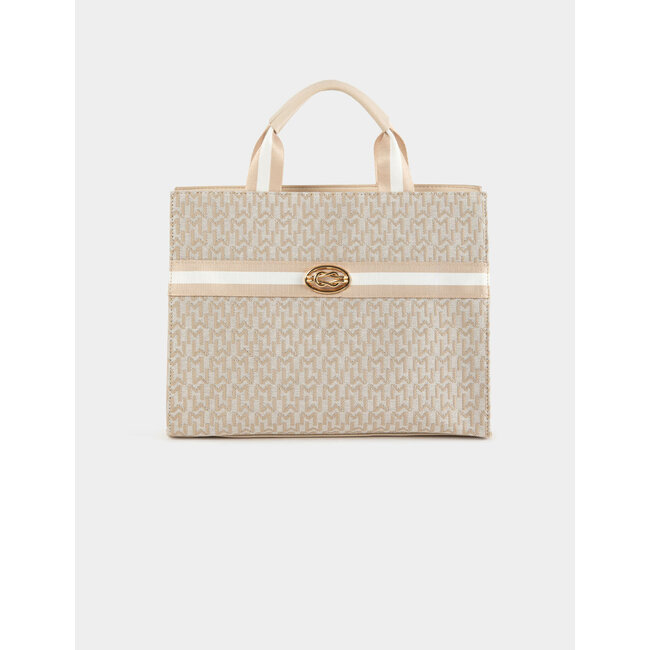 Morgan Shopper bag with monogram print beige ladies'