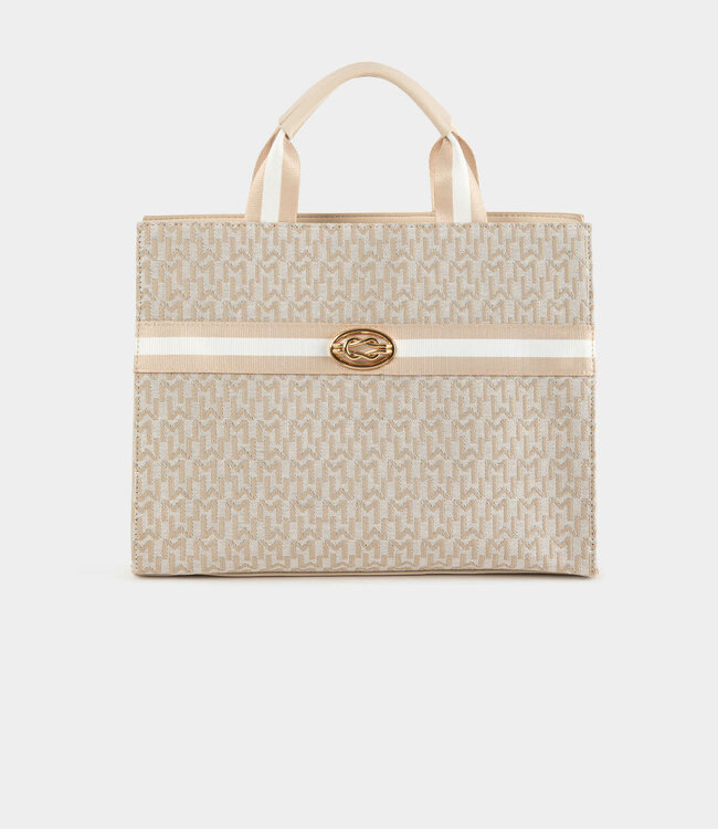 Morgan Shopper bag with monogram print beige ladies'