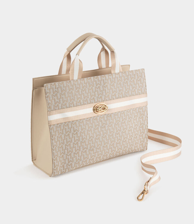 Morgan Shopper bag with monogram print beige ladies'