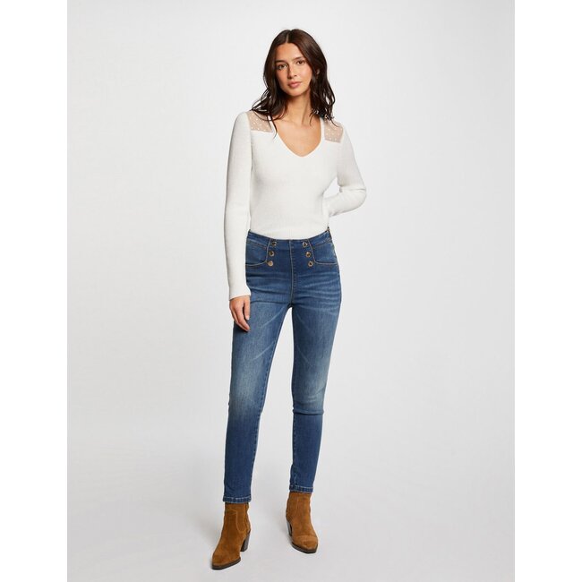 Morgan Skinny cropped jeans with buttons 241Perla stone denim