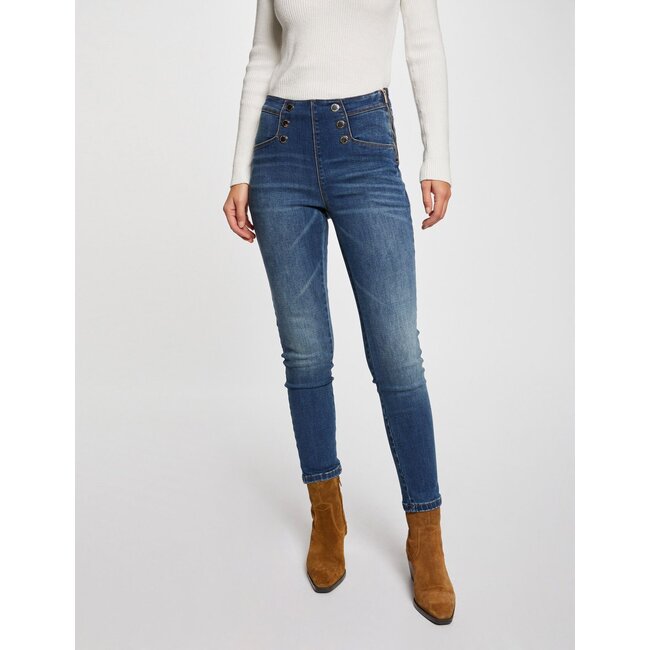 Morgan Skinny cropped jeans with buttons 241Perla stone denim