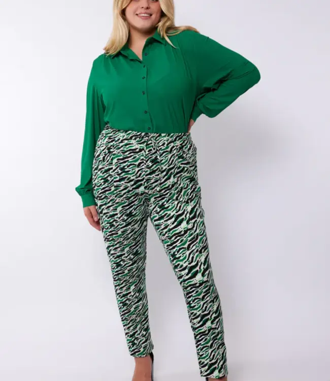 Exxcellent Cecile Broek 24VQE03 Zwart/ Bladgroen