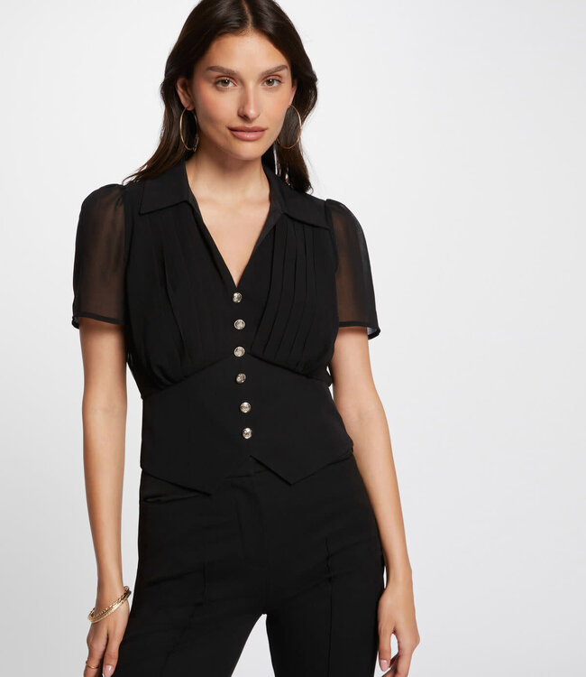 Morgan Top short sleeves and pleats  242-Oplia Black