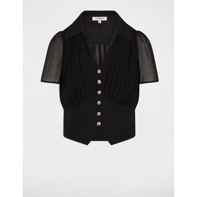 Morgan Top short sleeves and pleats  242-Oplia Black