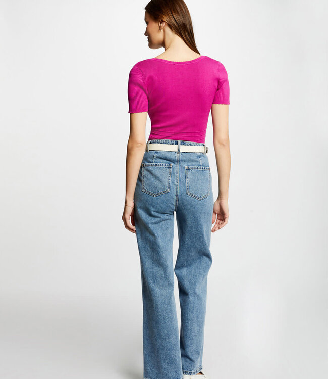 Morgan Ribbed jumper with V-neck 242-Manifi Dark Pink