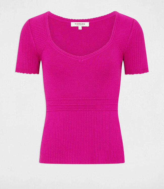 Morgan Ribbed jumper with V-neck 242-Manifi Dark Pink