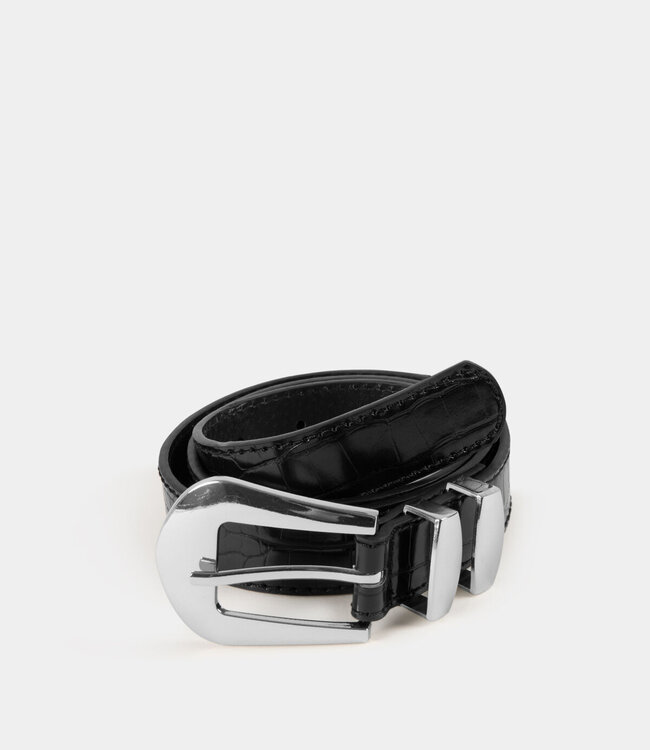 Morgan Croc belt with twin keepers 242-3Mira Black