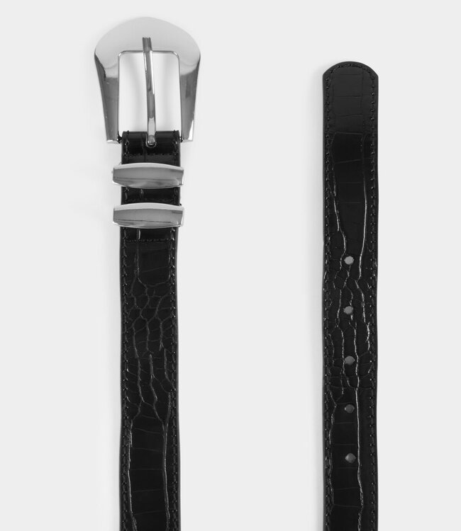 Morgan Croc belt with twin keepers 242-3Mira Black