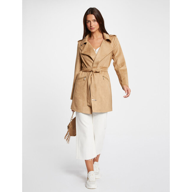 Morgan Belted Long Suede Coat 242-Garia Beige