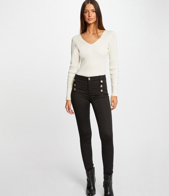 Morgan Skinny trousers with decorative buttons 232-Pame Black