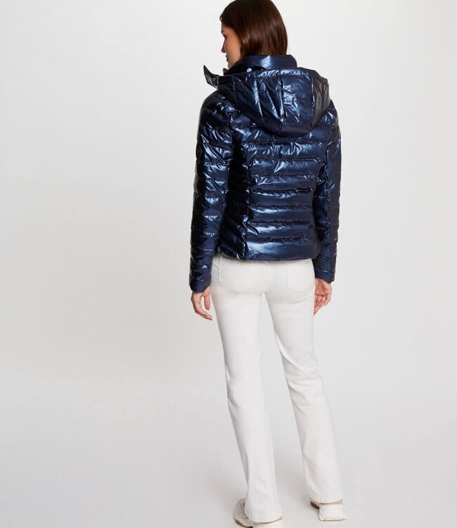 Morgan Gemetalliseerde gewatteerde jas met capuchon 242-Gelola Blauw
