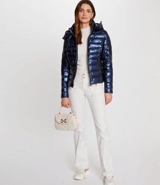 Morgan Gemetalliseerde gewatteerde jas met capuchon 242-Gelola Blauw