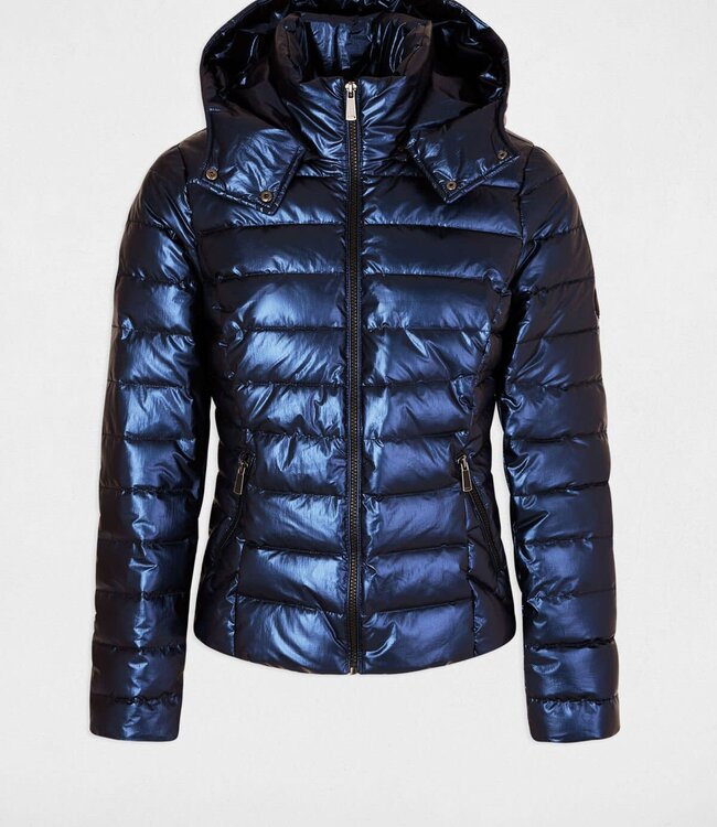 Morgan Gemetalliseerde gewatteerde jas met capuchon 242-Gelola Blauw