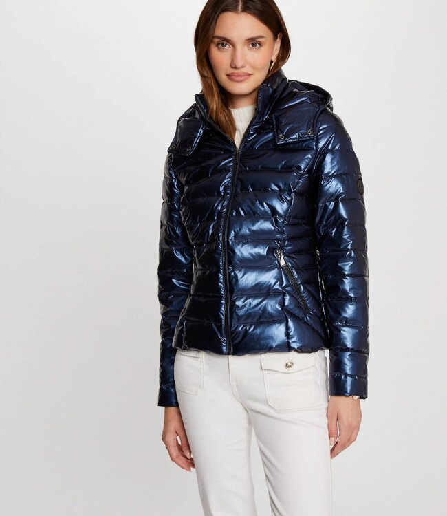 Morgan Gemetalliseerde gewatteerde jas met capuchon 242-Gelola Blauw