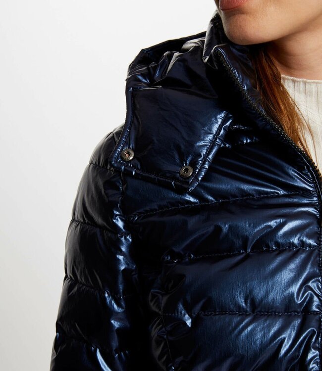 Morgan Gemetalliseerde gewatteerde jas met capuchon 242-Gelola Blauw