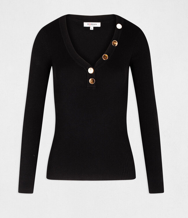 Morgan Trui met lange mouwen knopen fijn gebreid 201-Mbanlbi Zwart