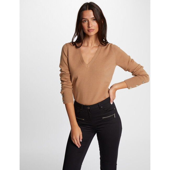 Morgan Trui met lange mouwen en V-hals 242-Mgold Camel