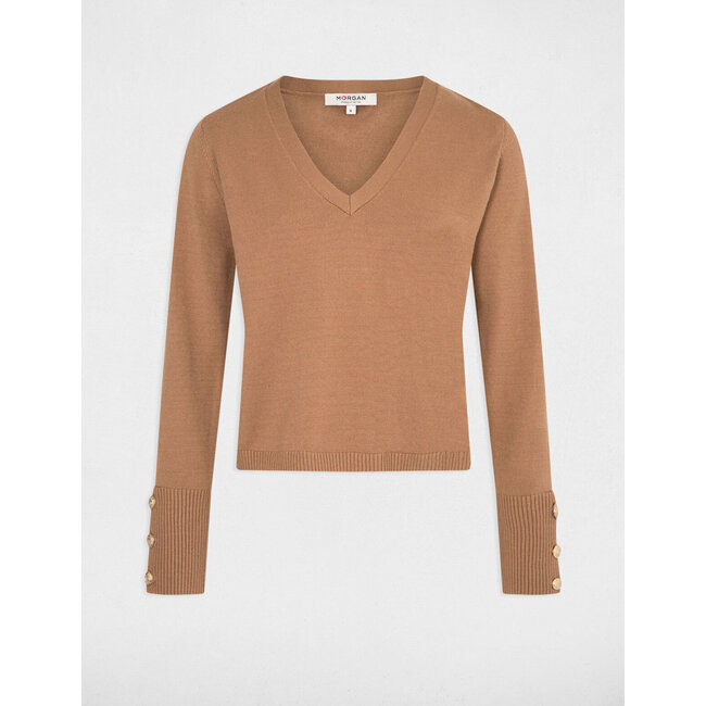 Morgan Trui met lange mouwen en V-hals 242-Mgold Camel