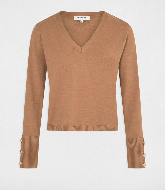 Morgan Trui met lange mouwen en V-hals 242-Mgold Camel