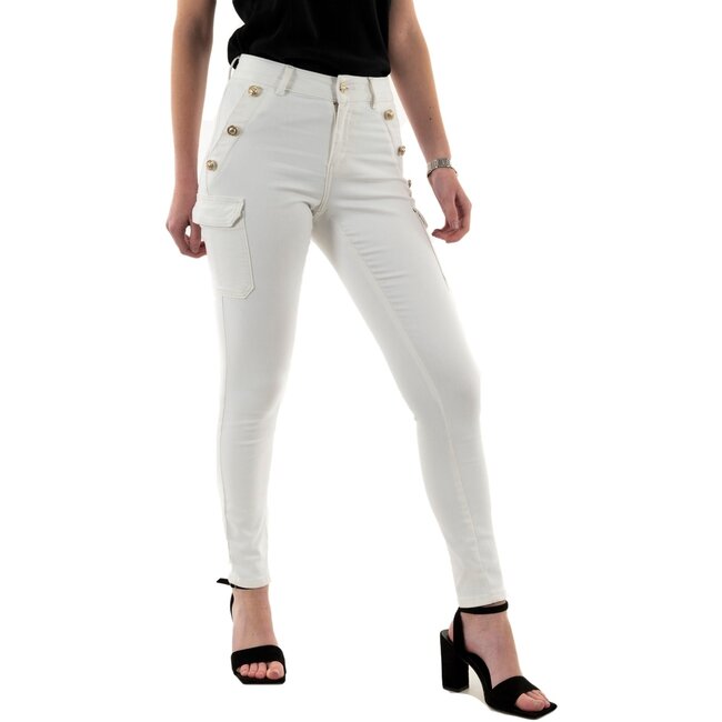 Morgan Skinny cargo trousers with buttons raw denim 232-Pema3 Off White