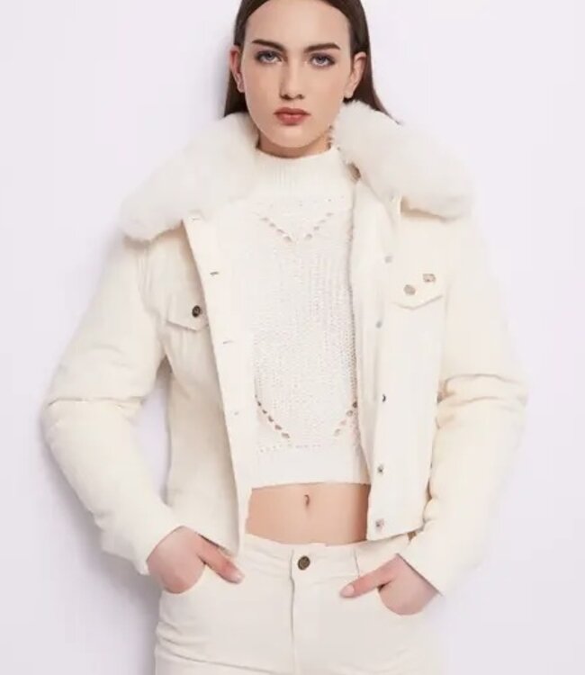 GAUDI Fluwelen Jas met Bont Off-White