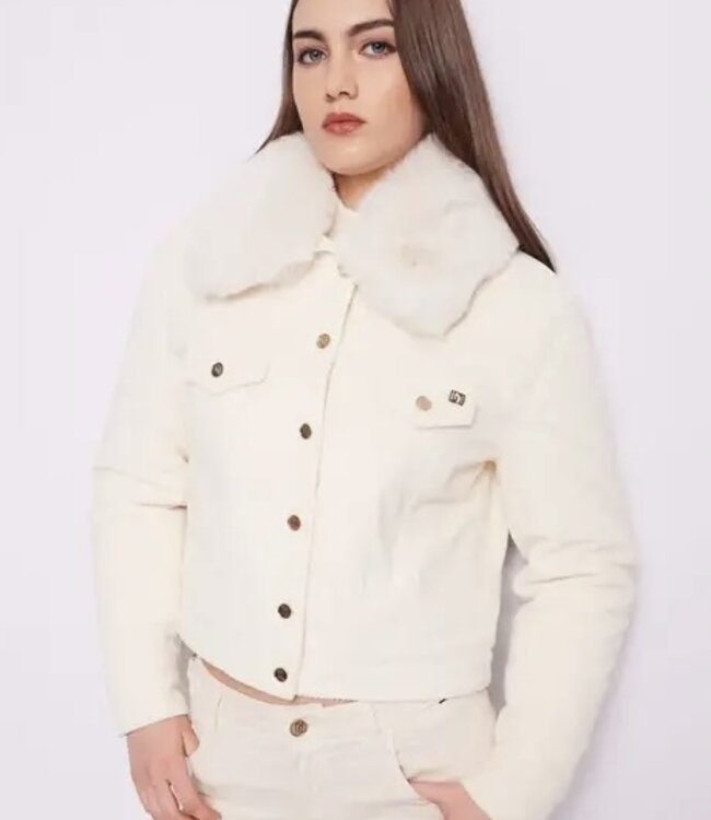 GAUDI Fluwelen Jas met Bont Off-White