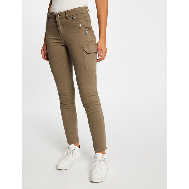 Morgan Skinny cargo trousers with buttons raw denim 232-Pema2 Kaki