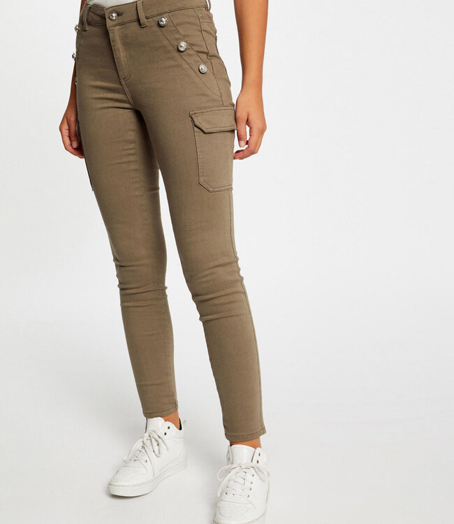 Morgan Skinny cargo trousers with buttons raw denim 232-Pema2 Kaki