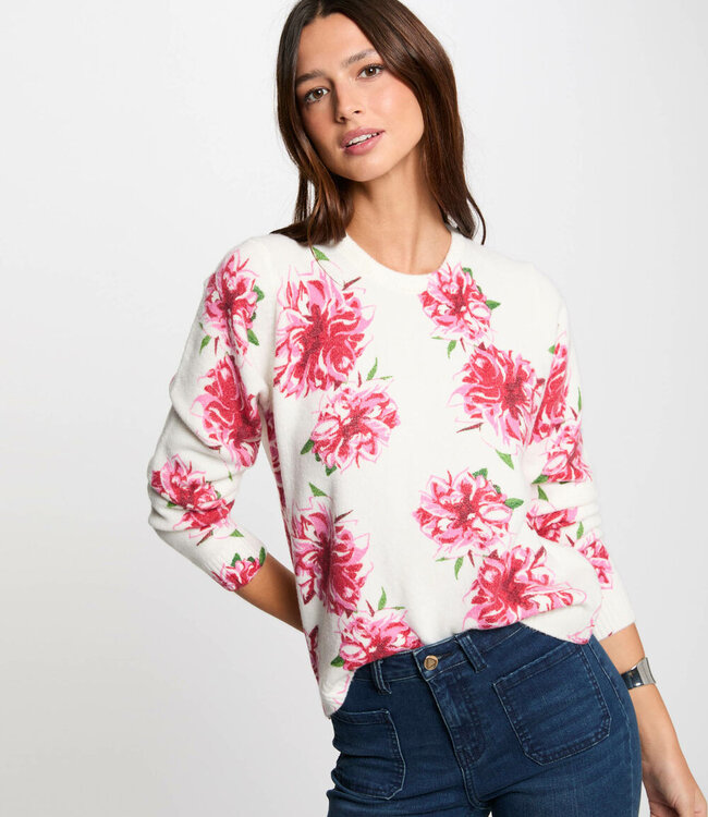 Morgan Trui met ronde hals en Print 251-MFLOWER Ivoor