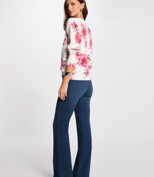 Morgan Trui met ronde hals en Print 251-MFLOWER Ivoor