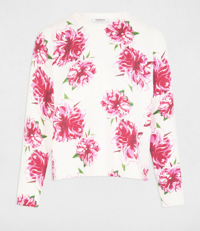 Morgan Trui met ronde hals en Print 251-MFLOWER Ivoor