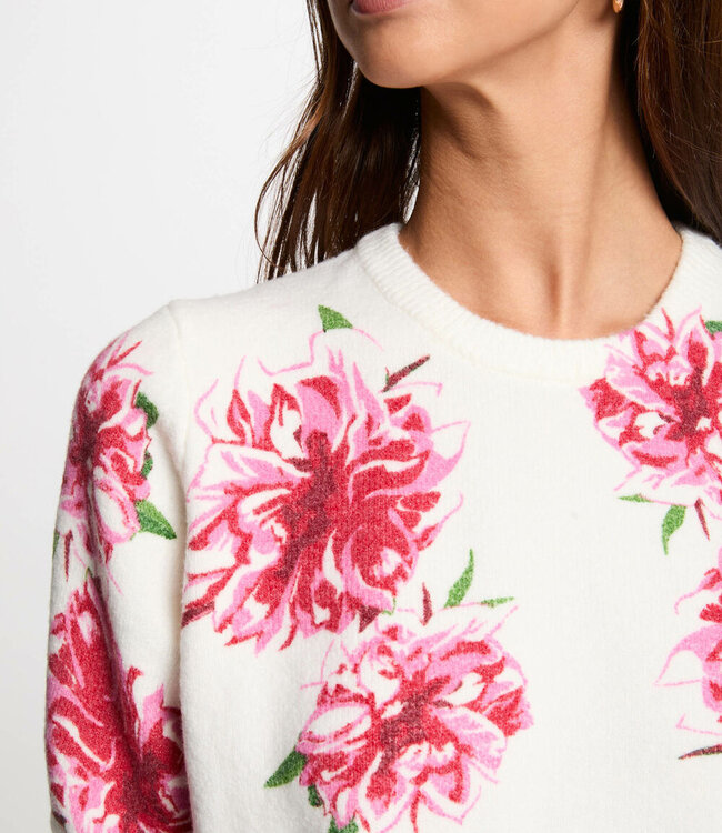 Morgan Trui met ronde hals en Print 251-MFLOWER Ivoor