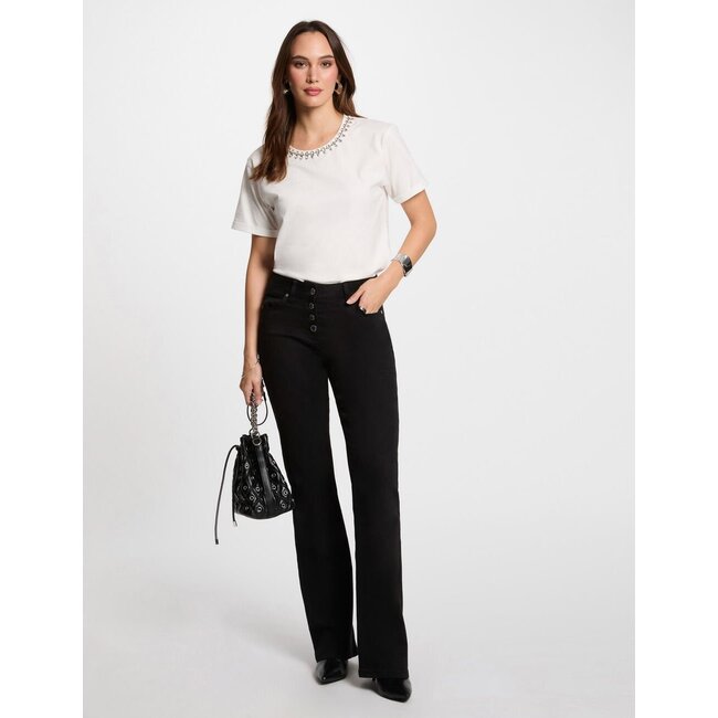 Morgan Bootcut Broek met knopen 251-Pemak Zwart