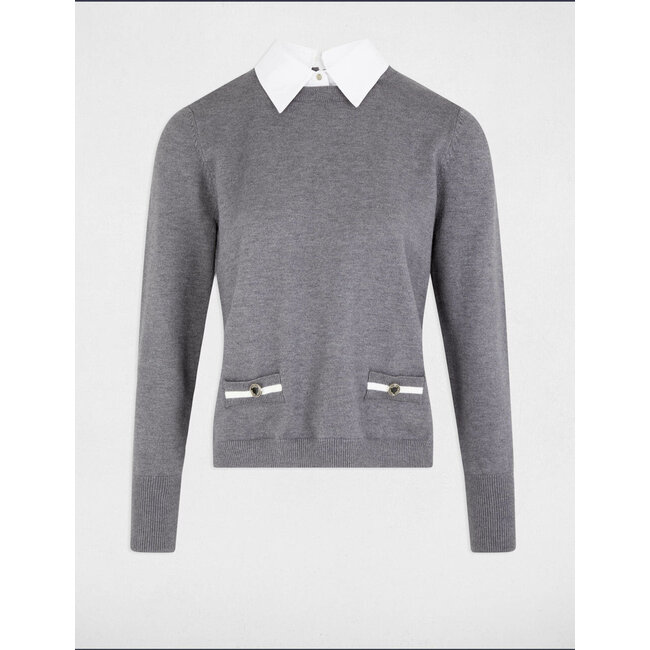 Morgan Trui met overhemdkraag 251-Mshirt Lichtgrijs