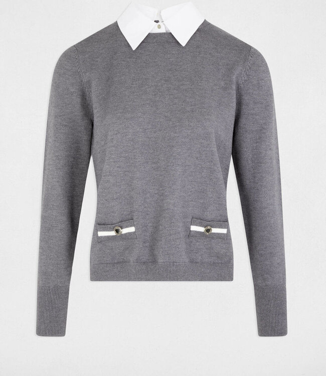 Morgan Trui met overhemdkraag 251-Mshirt Lichtgrijs