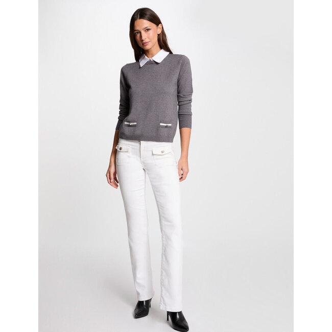 Morgan Trui met overhemdkraag 251-Mshirt Lichtgrijs