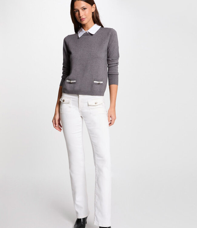 Morgan Trui met overhemdkraag 251-Mshirt Lichtgrijs