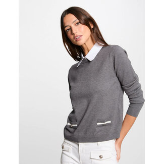 Morgan Trui met overhemdkraag 251-Mshirt Lichtgrijs