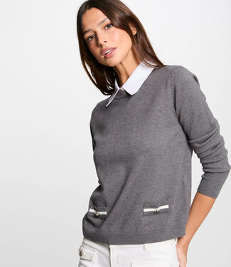 Morgan Trui met overhemdkraag 251-Mshirt Lichtgrijs