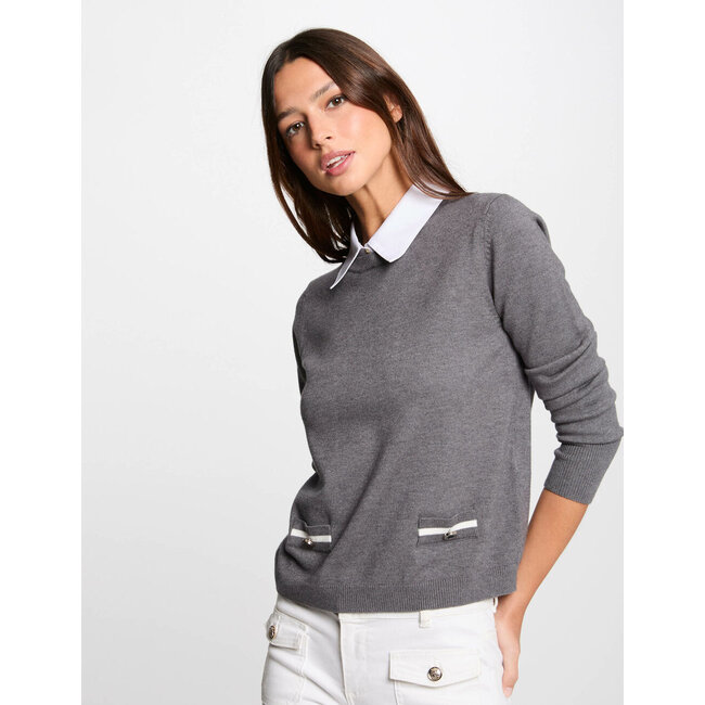 Trui met overhemdkraag 251-Mshirt Lichtgrijs
