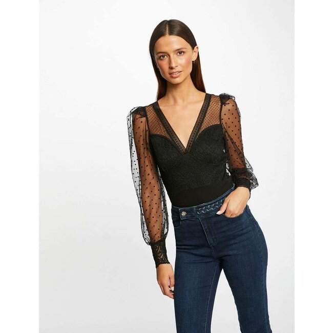 Morgan Long-Sleeved Plumetis Bodysuit 232-Tormi Black