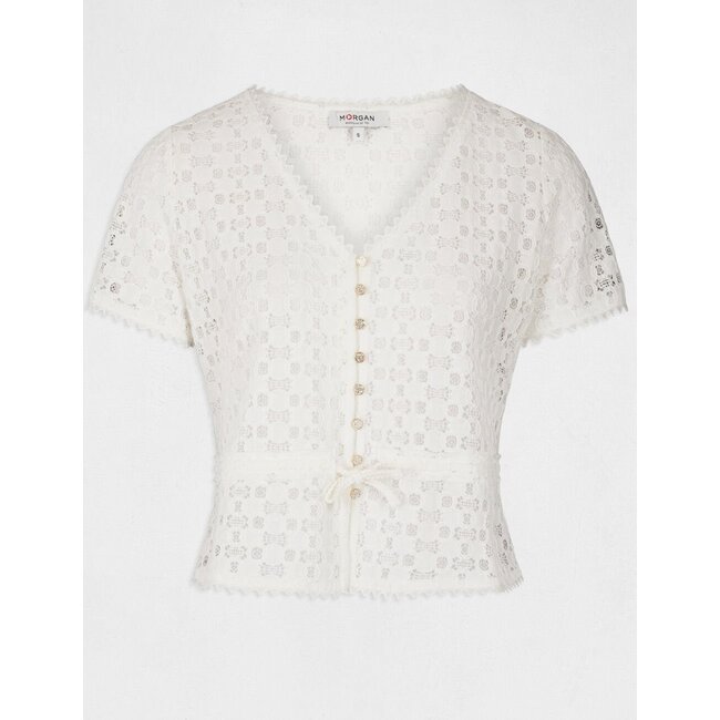 Morgan T-shirt met korte Mouwen en Kant  231-Date ivoor
