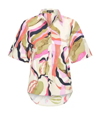 MI PIACE Travel Blouse Wijde Mouw Picasso Print 2502 Multicolour