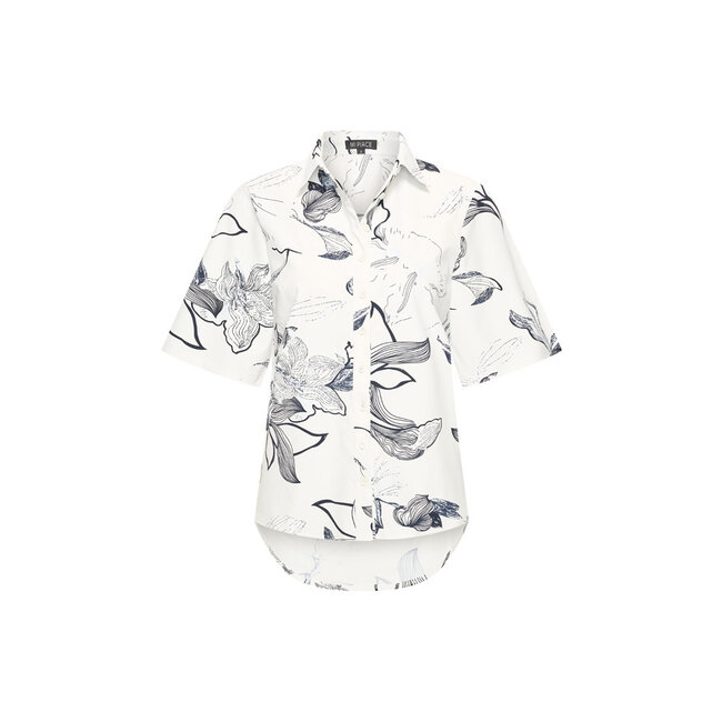MI PIACE Travel Blouse Wijde Mouw  Print 2502 Off White - Dark Blue