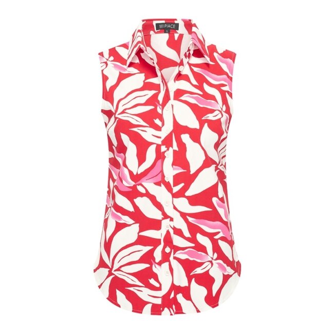 MI PIACE Travel Blouse Mouwloos Flower Print 2299 Red/Off White
