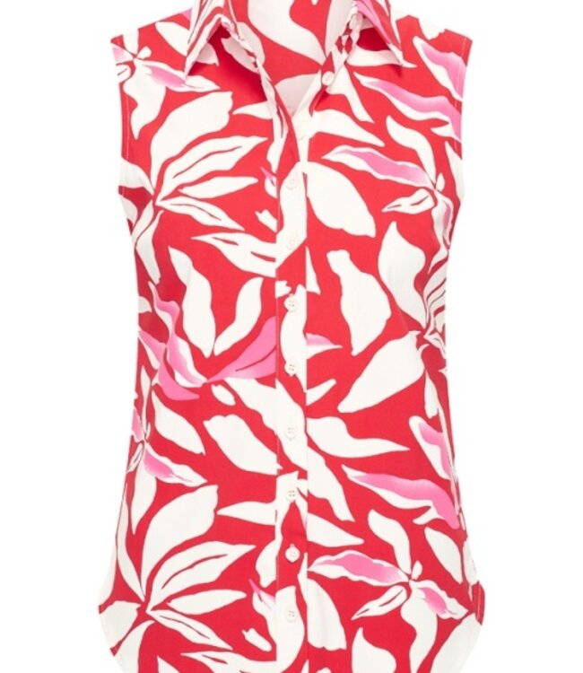 MI PIACE Travel Blouse Mouwloos Flower Print 2299 Red/Off White