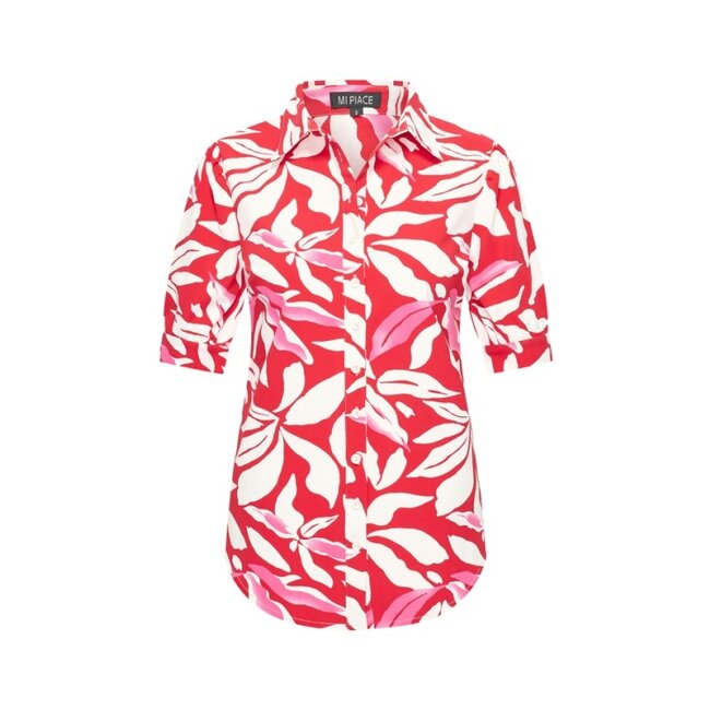 MI PIACE Travel Blouse Korte mouwen Flower Print 2270 Red/Off Wite