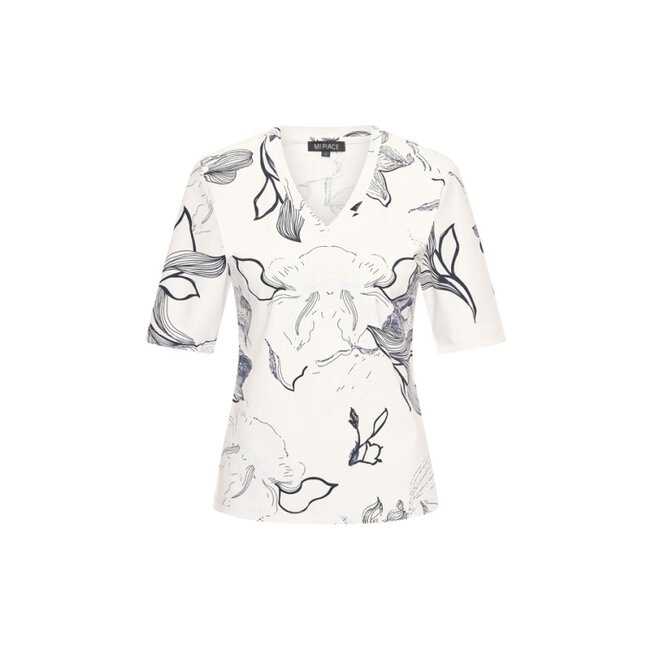 MI PIACE Travel Top flowers print  2271 Off White Dark Blue