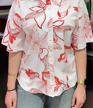 MI PIACE Travel Blouse Wijde Mouw  Print 2502  Off White Red